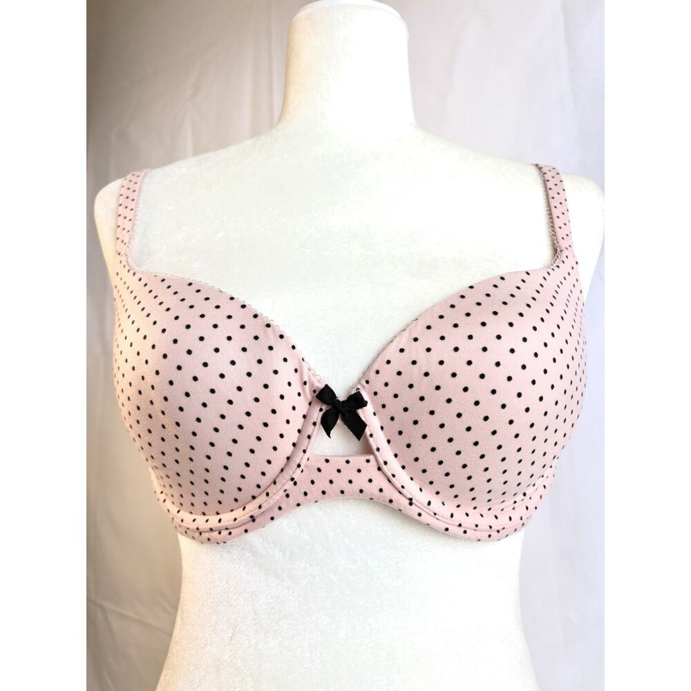 32DD Summer Peach Black Dot Smooth Body by Victorias Secret Lined Demi Bra